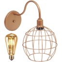 Ver imagem 1 de Luminária Arandela Parede Aramada Globo Industrial Retro + Lâmpada Led Vintage Cobre Rose Gold