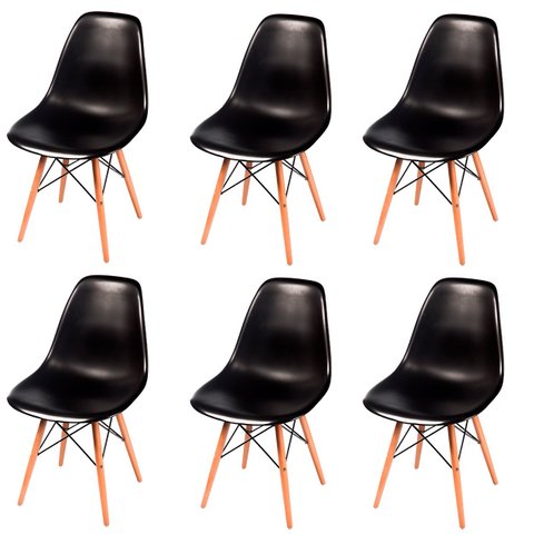 Kit 6 Cadeiras Eames Eifell 130pp Cor:preto Preto