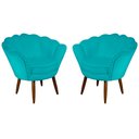 Ver imagem 1 de Kit 2 Poltronas Decorativa Pétala Suede Azul Tifany Pés Madeira Mz Decor