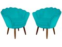 Ver imagem 1 de Kit 2 Poltronas Decorativa Pétala Suede Azul Tifany Pés Madeira Mz Decor