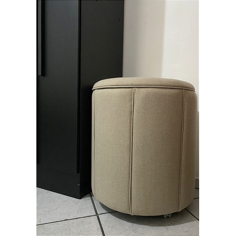Puff Redondo Baú Não É Segredo Debrum Linho Palha 54x60 Ns0601