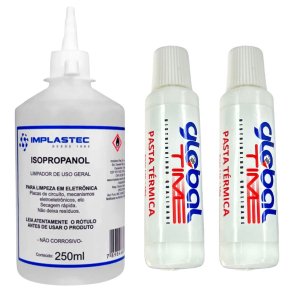 Kit 2 Pasta Térmica 110g Alcool Isopropilico 250ml Implastec