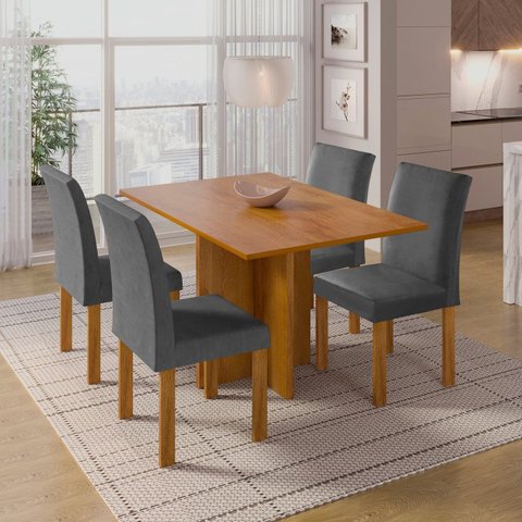 Conjunto Sala de Jantar 4 Lugares Retangular Tampo MDF Mesa Carol com Cadeiras Espanha