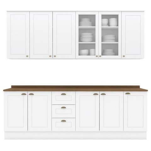 Cozinha Modulada 9 Pecas 240cm Ce856 Americana Branco Nature Henn