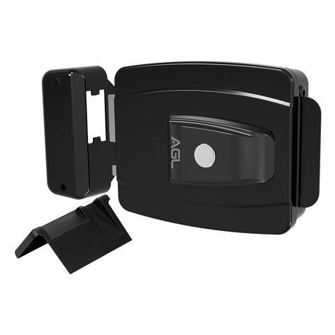 Fechadura Mini Agl 42mm Chave Simp 12V Externa Preta C Botão