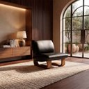 Ver imagem 2 de Poltrona Lusso Estofada Design Moderno Estrutura Madeira Cor Champagne Tecido Corino Preto