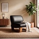 Ver imagem 3 de Poltrona Lusso Estofada Design Moderno Estrutura Madeira Cor Champagne Tecido Corino Preto