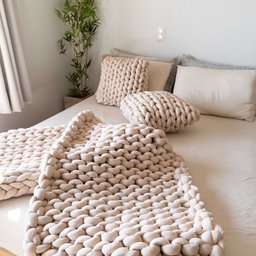 Manta Peseira de Maxi Tricot Queen 0,70x2,20m, Cor Bege - Magma Cotton - 6