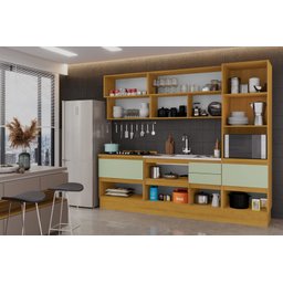 Cozinha Completa 5 Peças - Pilar Cristaleira-cinamomo/verde Menta - Chf Móveis - 2