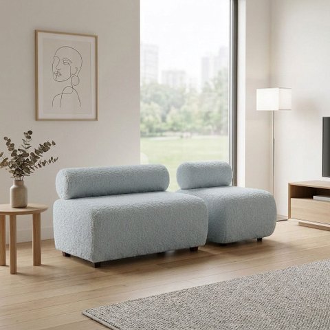 Sofá Namoradeira e Poltrona Decorativa para Sala Nara Bouclê Ted D03 - D'Rossi