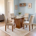 Ver imagem 1 de Conjunto Mesa de Jantar com 4 Cadeiras Estofadas e Tampo de Vidro 120x80x80cm Off White