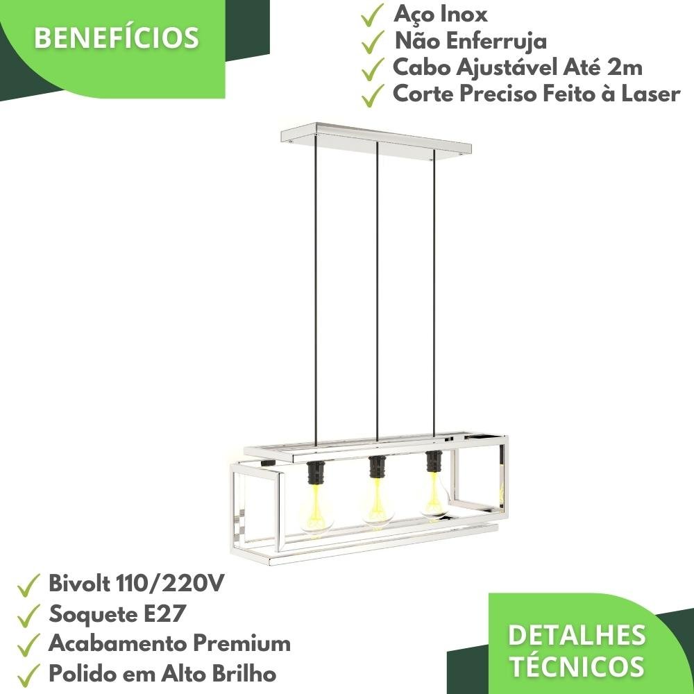 Pendente Luminária Industrial Inox Infinity Triplo - 3