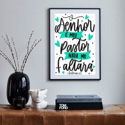 Quadro Evangélico o Senhor É o Meu Pastor - 60x48cm:madeira Preta - 2