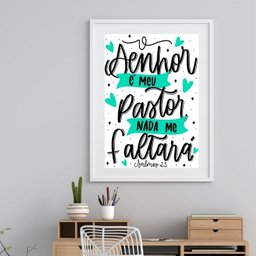 Quadro Evangélico o Senhor É o Meu Pastor - 60x48cm:madeira Preta - 1