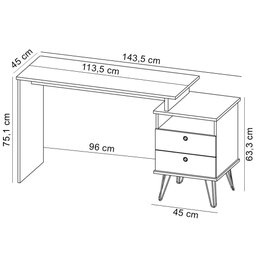 Mesa para Escritório Escrivaninha Home Office Versa A02 Olmo Branco - Lyam Decor - 5
