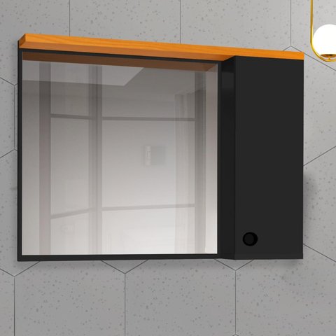 Espelheira para Banheiro 1 Porta Madri Preto com Nature - Rede Móveis