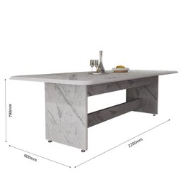 Mesa de Jantar Retangular Mdf 220x80 Estampa Mármore Branco Base Pérola Sofisticada - 4