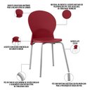 Ver imagem 2 de Kit 02 Cadeiras para Sala de Jantar Cozinha Mond F02 Base Aço Cinza Vermelho - Lyam Decor
