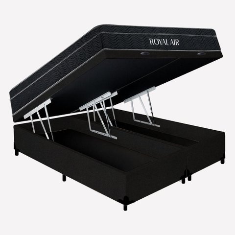 Kit Cama Box Baú King Bipartido Royal Air Molas Ensacadas Suede