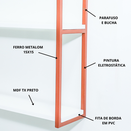 Prateleira 2 Níveis Estilo Industrial Metal 65x80x18 Rose Gold Mdf Branco - 5
