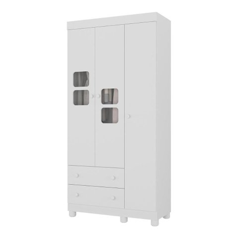 Guarda-roupa Infantil 92cm com Vidro 3 Portas e 2 Gavetas Sol Multimóveis Mp4419 Branco