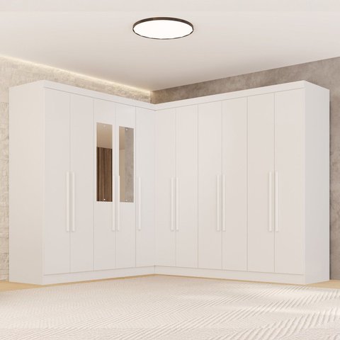 Guarda-Roupa de Canto com Espelho Modulado 11 Portas 4 Gavetas Espanha Branco
