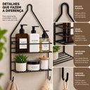 Ver imagem 6 de Prateleira Dupla Organizadora com Gancho Porta Shampoo Temperos Saboneteira Cozinha Banheiro