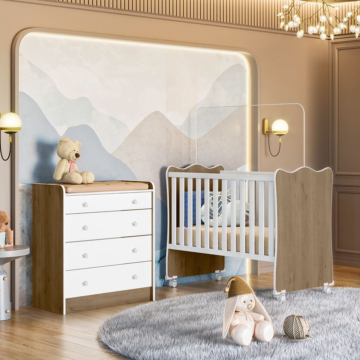 Kit Berço e Cômoda Infantil com Trocador 4 Gavetas Brilhar Q01 - ADJ ...