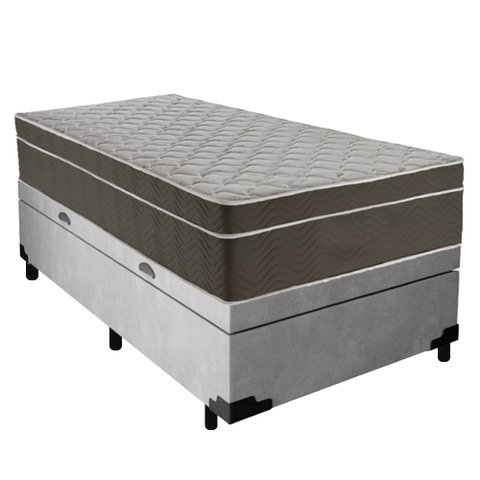 Cama Box Baú Suede Solteiro + Colchão Sereneprime Molas Ensacadas 88x188x69 Cinza