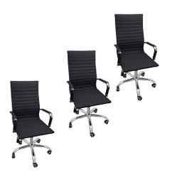 Kit 3 Cadeiras Eames Esteirinha Presidente Escritório Alta Preta - 1