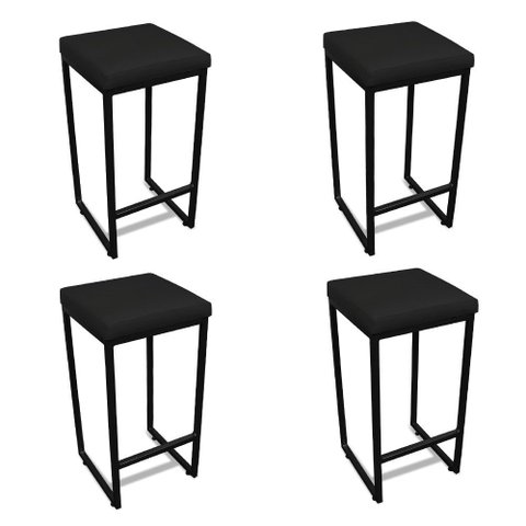 Banqueta Alta para Cozinha Industrial Kit 4 Nick Preto e Sintético preto D03 - D’Rossi