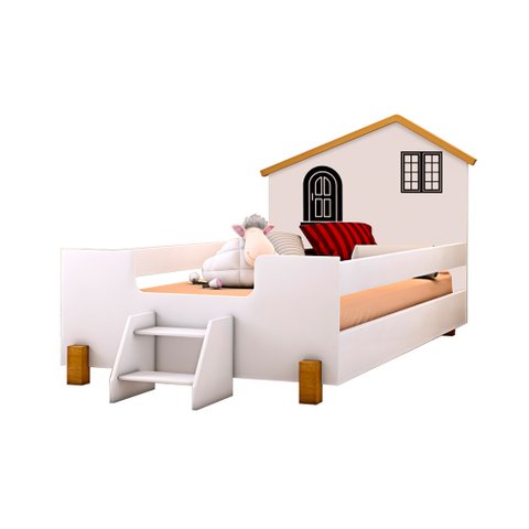 Cama Montessoriana Infantil Juvenil Belissima Preta Branca e Amêndoa + Luminária Led + Colchão