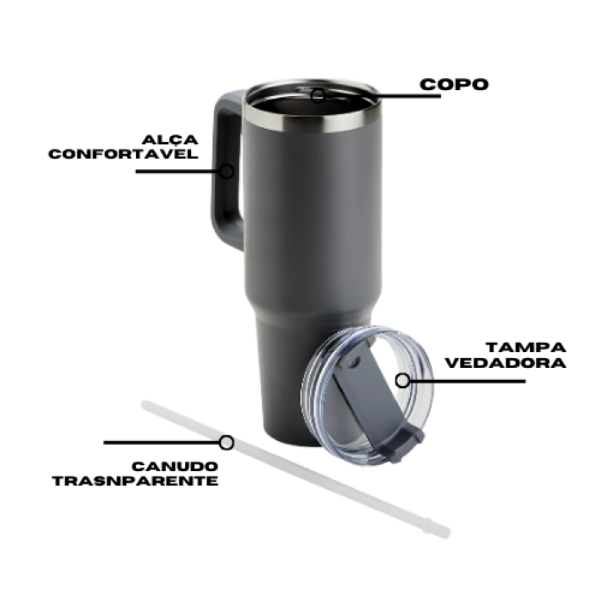 Copo Térmico Cor Branco Grande 1200 Ml Canudo Parede Dupla - 4