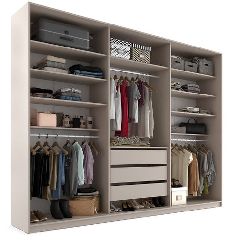Closet Casal Guarda Roupa sem Porta 237cm 3 Gavetas Mdf Pisa R02 Bege - Lyam Decor