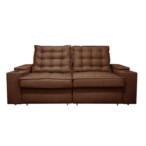 Sofá 2,30m Retrátil e Reclinável com Usb – Grande, Confortável e Moderno para Sala de Estar:marrom