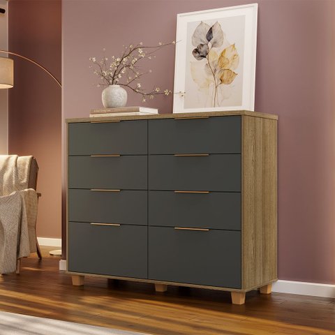 Cômoda Gaveteiro Organizador com 8 Gavetas Dubai Intense com Pés para Quarto Nature Alasca Vila Rica