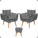 Ver imagem 1 de Kit 2 Poltronas Decorativas Para Recepção Manicure Sala De Estar + Puff Reforçado Suede