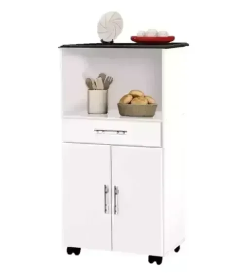 Ver imagem 2 de Balcão Passe Bem Classic 2 Portas 1 Gaveta com Nicho para Micro-ondas Cor:branco Tampo Marmorizado