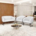 Ver imagem 2 de Sofá Namoradeira e 2 Poltronas Base Industrial Preto Stella Corino Branco D03 - D'Rossi