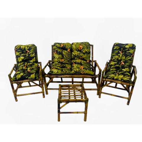 Jogo Completo Sofá De Bambu Vime Poltronas Cadeira