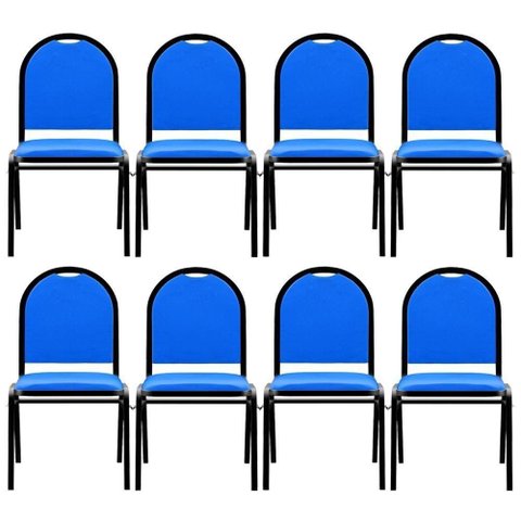 Kit 8 Cadeiras Hoteleiras Auditório Empilhável Sintético M23 Azul - Mpozenato