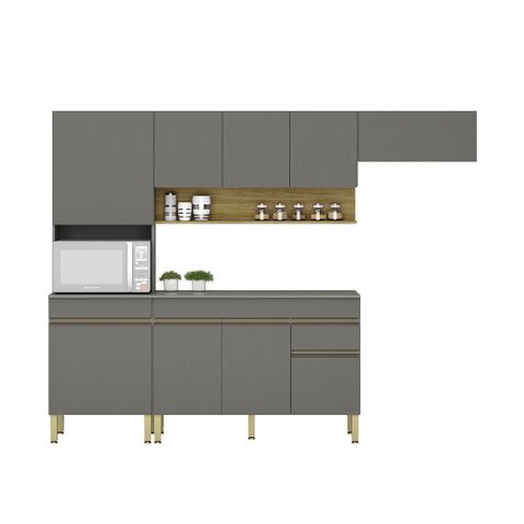 Cozinha (com Balcão com Tampo) 9 Portas 1 Gaveta Line Gris/gris/cp-freijo - Ssx Multicoisas