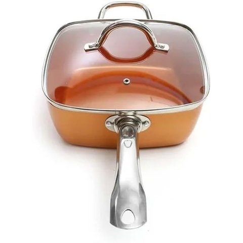 Kit Profissional Panela Caçarola Maxchef Antiaderente 5 em 1 Cesto de Fritura Tampa Vidro Base Grelh