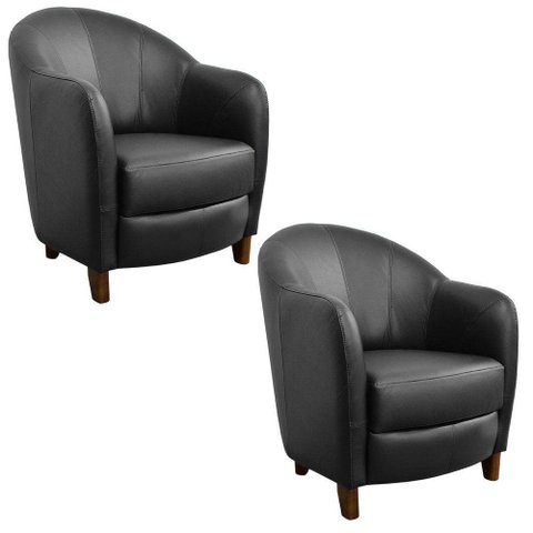 Kit 2 Poltronas Kairós com Pés Madeira Couro Negro