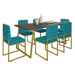 Cadeira Sala Jantar Barcelona – Base Metal Dourado – Veludo:azul Turquesa - 3