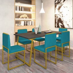 Cadeira Sala Jantar Barcelona – Base Metal Dourado – Veludo:azul Turquesa - 2