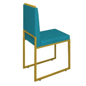 Cadeira Sala Jantar Barcelona – Base Metal Dourado – Veludo:azul Turquesa