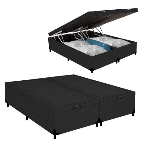 Cama Box Baú Casal Bipartido Suede Royal Sleep Preto