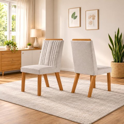 Conjunto 2 Cadeiras Florença Sued Creme / Castanho Cinamomo LJ Móveis