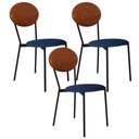 Ver imagem 1 de Kit 03 Cadeiras Estofada para Sala de Jantar Azuri Preto C01 Linho Azul Courino Caramelo - Lyam